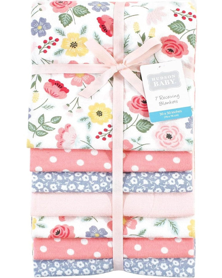 Hudson Baby Unisex Flannel Burp Cloths Bundle - 14x20 Inch, 100% Cotton, Pink Dainty Floral - View #10